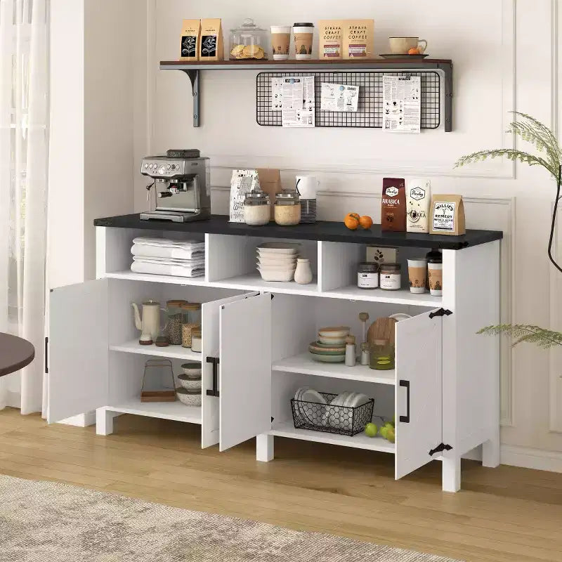 59 Armadio Buffet Credenza Moderna a 4 Ante con Vano Contenitore Semiaperto, Ripiani Regolabili, Mobile TV, Soggiorno, Sala da Pranzo, Ingresso-Panipeachy
