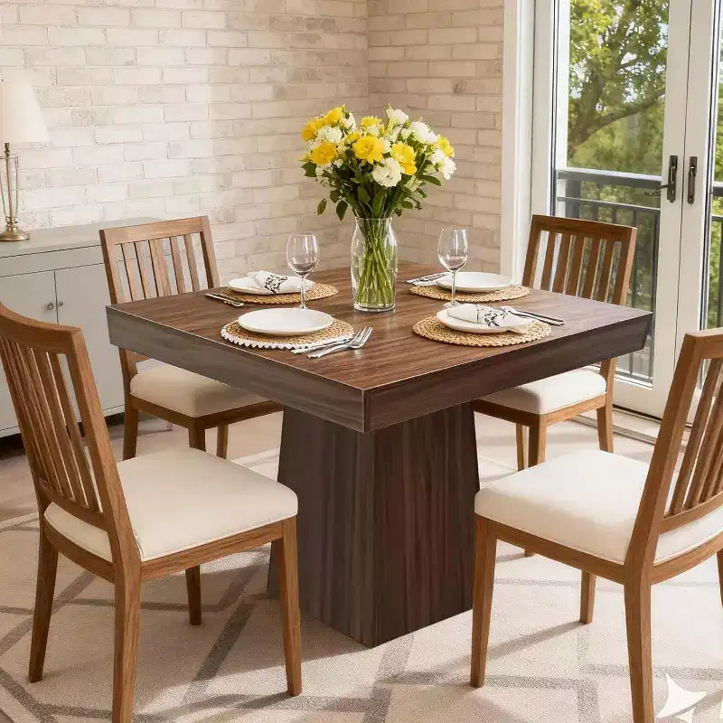 Tavolo da Pranzo Quadrato Salvaspazio per 4 Stile Moderno Rustico con Base a Piedistallo in Legno Tavolo Compatto da 80 cm Ideale