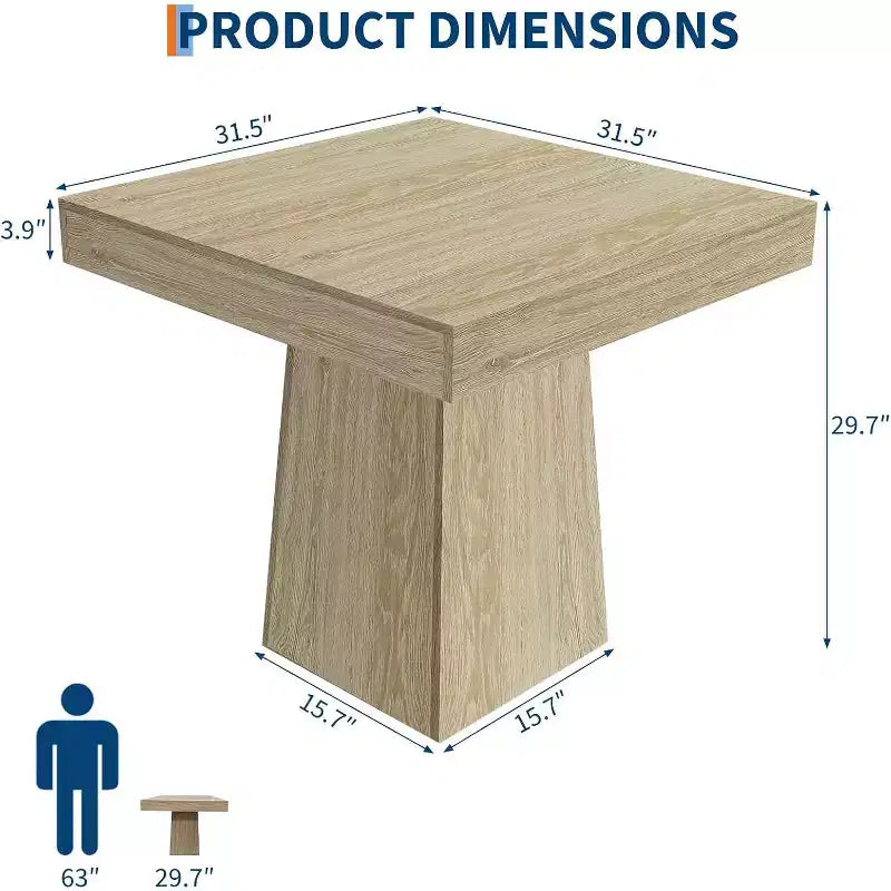 Tavolo da Pranzo Quadrato Salvaspazio per 4 Stile Moderno Rustico con Base a Piedistallo in Legno Tavolo Compatto da 80 cm Ideale