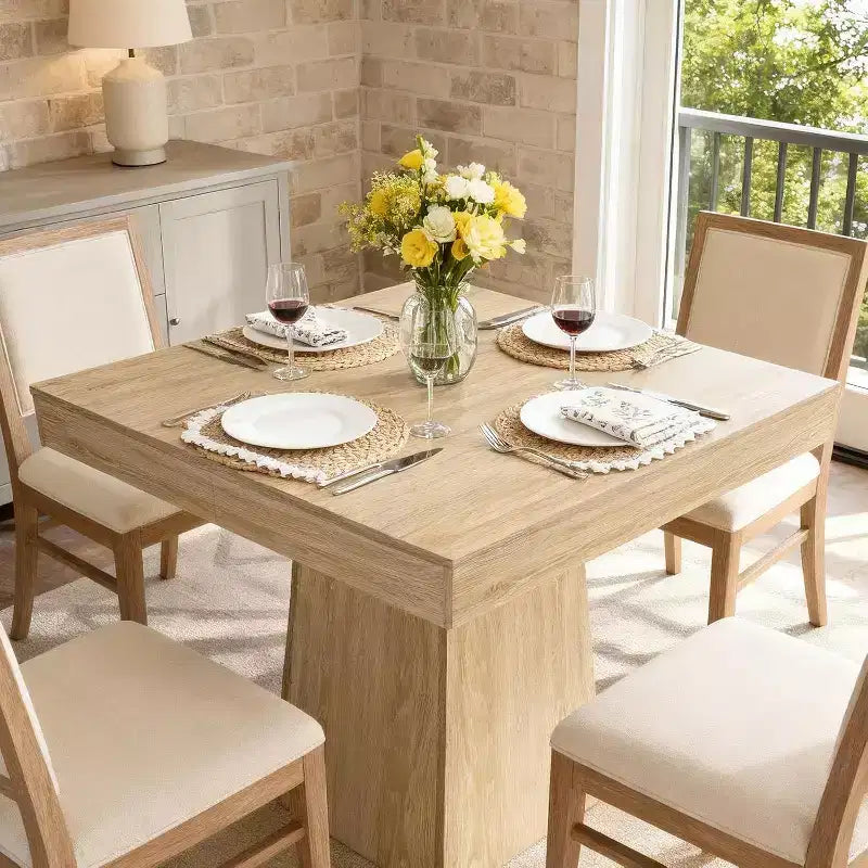 Tavolo da Pranzo Quadrato Salvaspazio per 4 Stile Moderno Rustico con Base a Piedistallo in Legno Tavolo Compatto da 80 cm Ideale