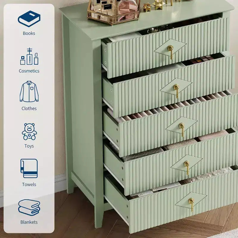 Cassettiera Acekool 31.5 a 5 cassetti scanalati, Comodino Moderno con Cassetti Profondi e Kit Antiribaltamento
