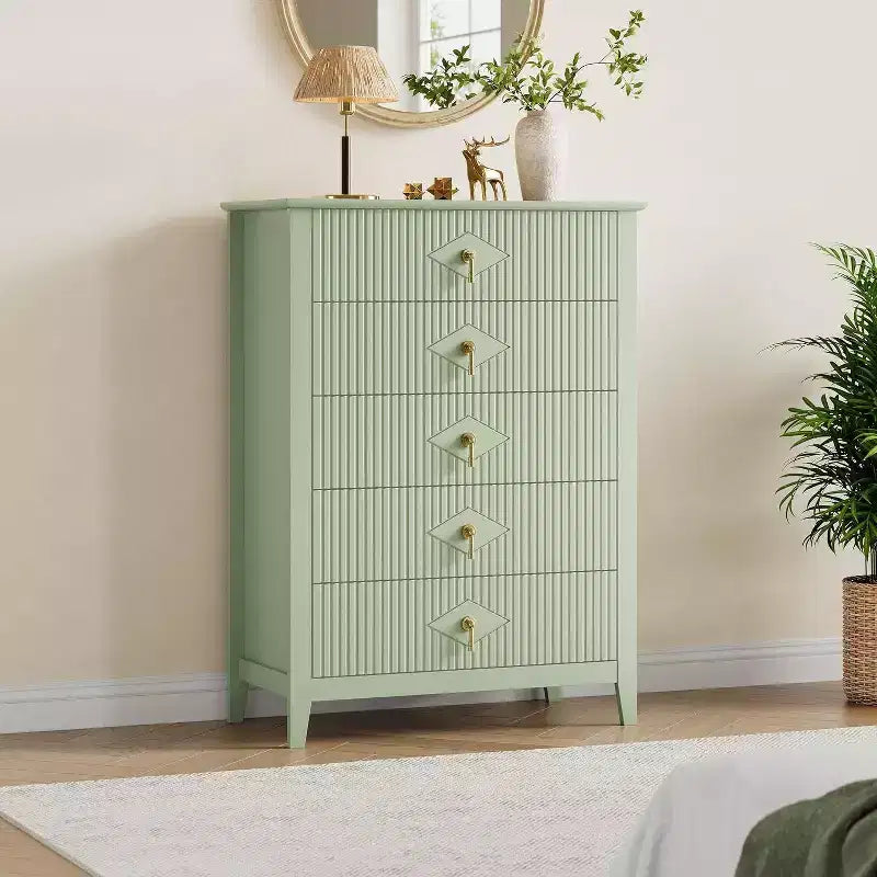 Cassettiera Acekool 31.5 a 5 cassetti scanalati, Comodino Moderno con Cassetti Profondi e Kit Antiribaltamento