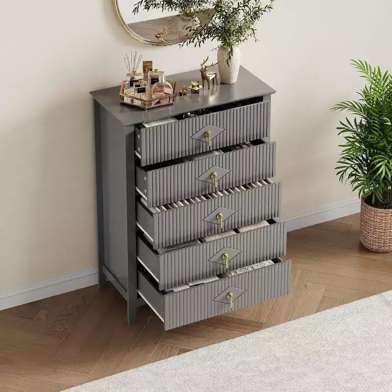 Cassettiera Acekool 31.5 a 5 cassetti scanalati, Comodino Moderno con Cassetti Profondi e Kit Antiribaltamento