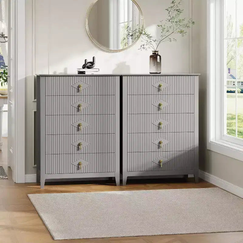 Cassettiera Acekool 31.5 a 5 cassetti scanalati, Comodino Moderno con Cassetti Profondi e Kit Antiribaltamento
