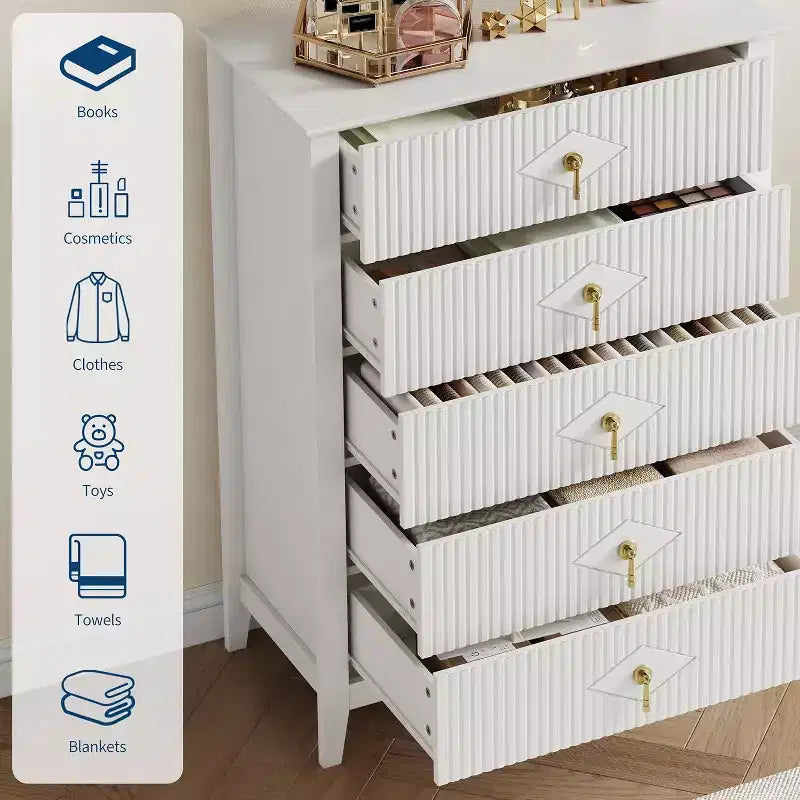 Cassettiera Acekool 31.5 a 5 cassetti scanalati, Comodino Moderno con Cassetti Profondi e Kit Antiribaltamento