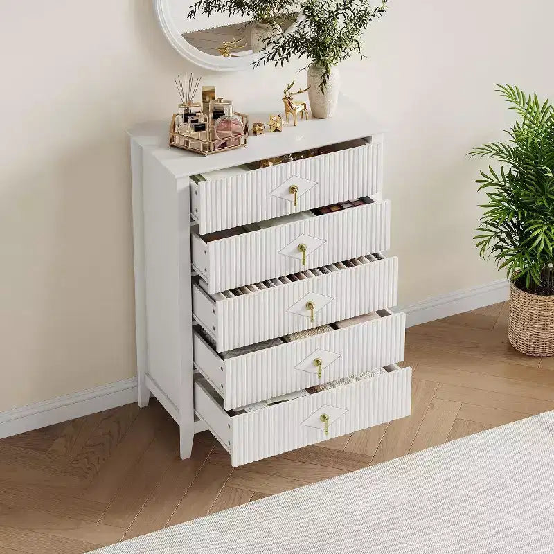 Cassettiera Acekool 31.5 a 5 cassetti scanalati, Comodino Moderno con Cassetti Profondi e Kit Antiribaltamento