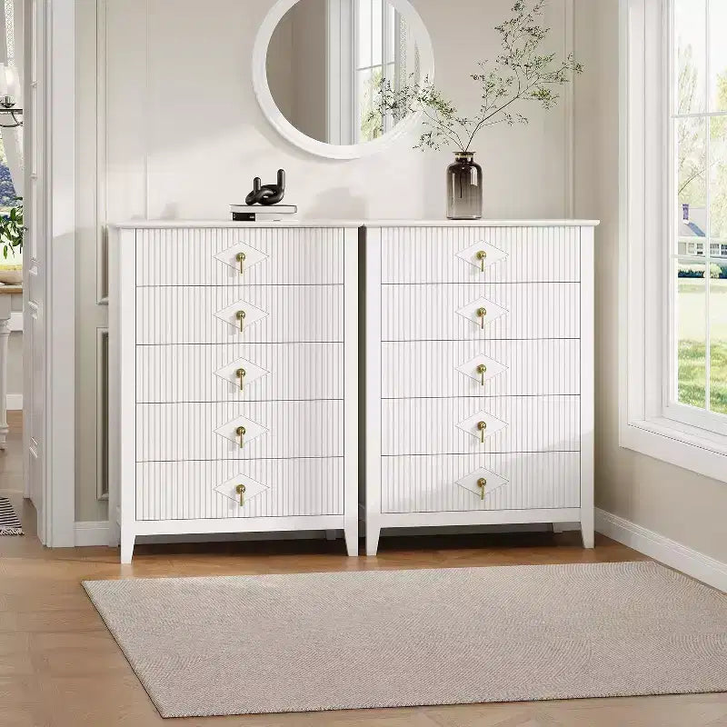 Cassettiera Acekool 31.5 a 5 cassetti scanalati, Comodino Moderno con Cassetti Profondi e Kit Antiribaltamento