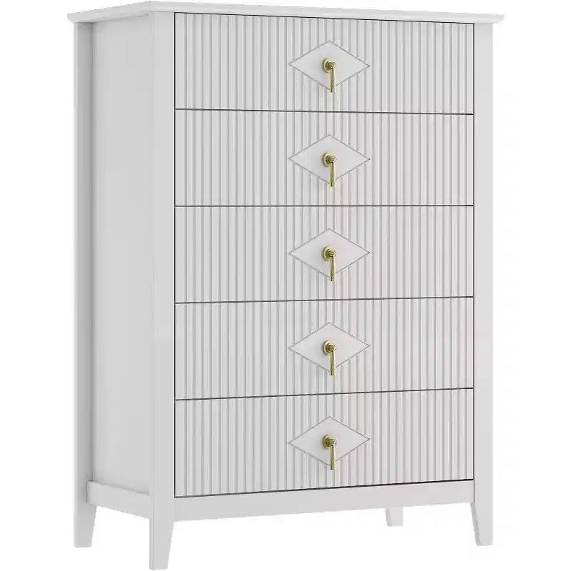 Cassettiera Acekool 31.5 a 5 cassetti scanalati, Comodino Moderno con Cassetti Profondi e Kit Antiribaltamento