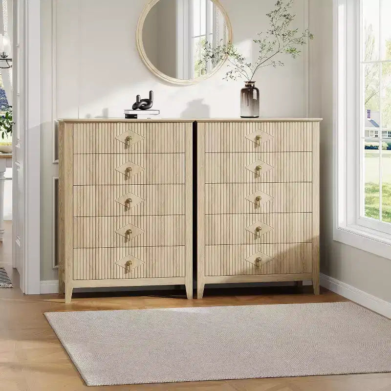 Cassettiera Acekool 31.5 a 5 cassetti scanalati, Comodino Moderno con Cassetti Profondi e Kit Antiribaltamento