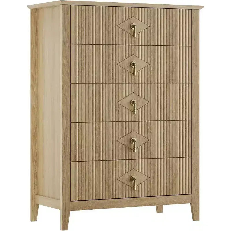 Cassettiera Acekool 31.5 a 5 cassetti scanalati, Comodino Moderno con Cassetti Profondi e Kit Antiribaltamento