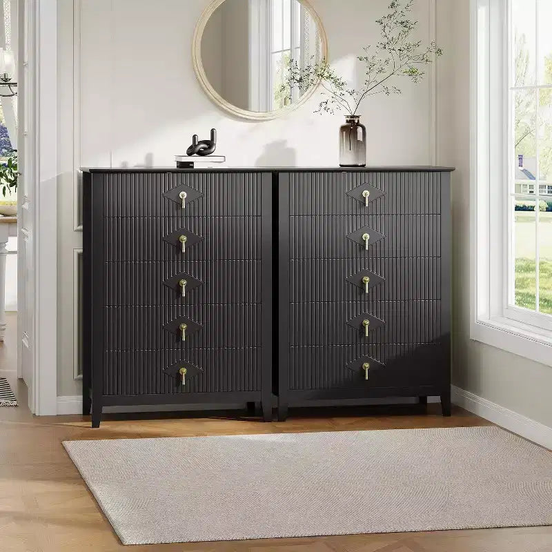 Cassettiera Acekool 31.5 a 5 cassetti scanalati, Comodino Moderno con Cassetti Profondi e Kit Antiribaltamento