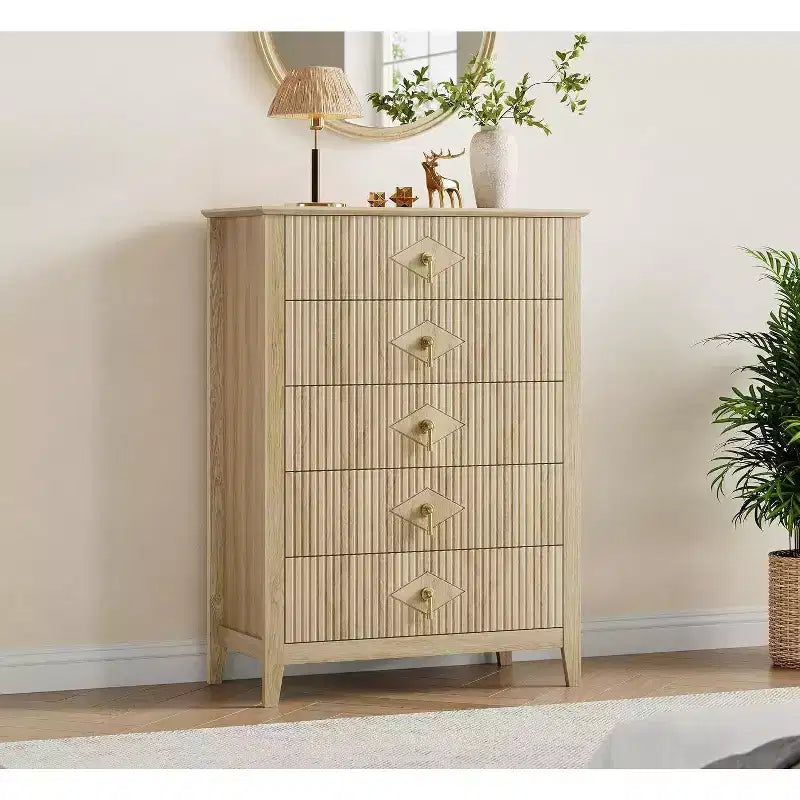 Cassettiera Acekool 31.5 a 5 cassetti scanalati, Comodino Moderno con Cassetti Profondi e Kit Antiribaltamento