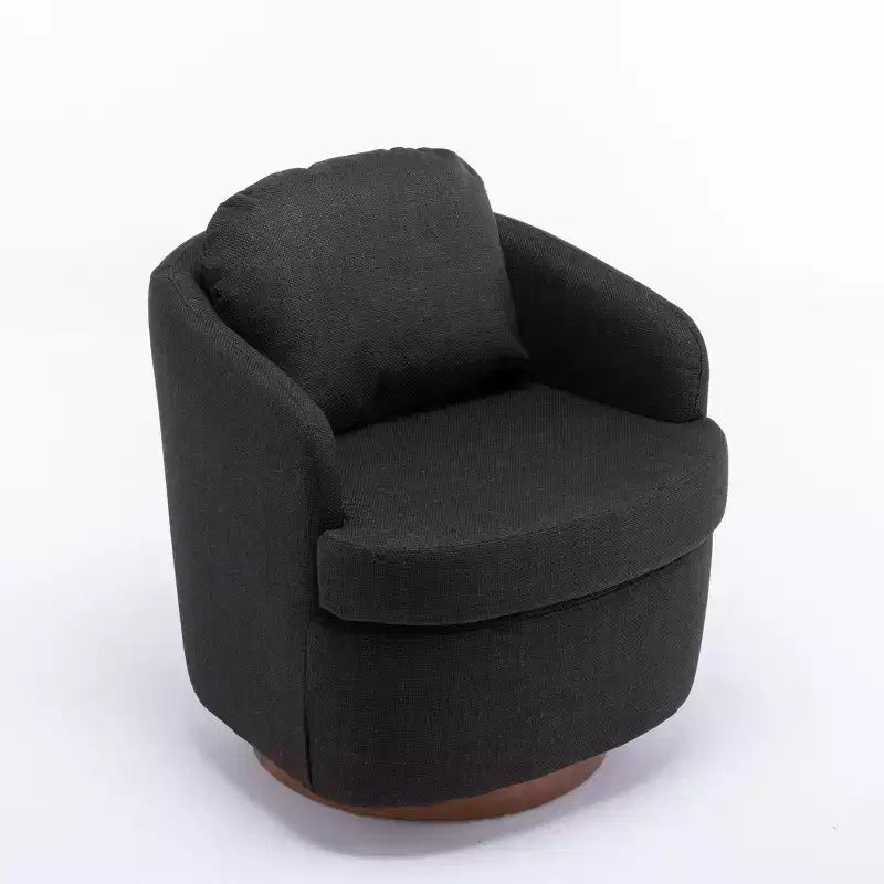 Poltrona a Divano, Poltrona Girevole d'Accento con Cuscino, Gambe Rotonde in Legno Massiccio, Poltrone Girevoli a 360 Gradi nere