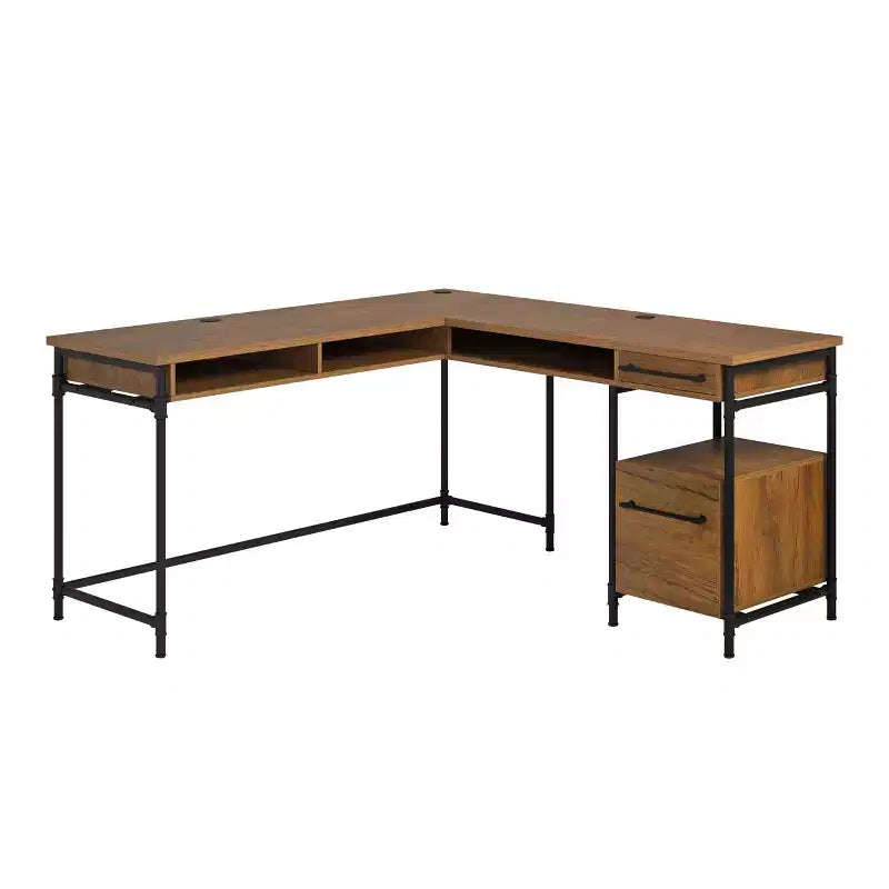 Scrivania angolare in legno GDFStudio Renley 60 con cassetti portaoggetti
