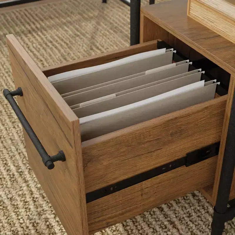 Scrivania angolare in legno GDFStudio Renley 60 con cassetti portaoggetti