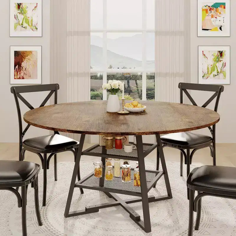 Tavoli da Sala da Pranzo per 4, Set Tavolo da Pranzo Rotondo con Spazio Contenitore, Tavolo da Cucina Circolare Alto 119 cm