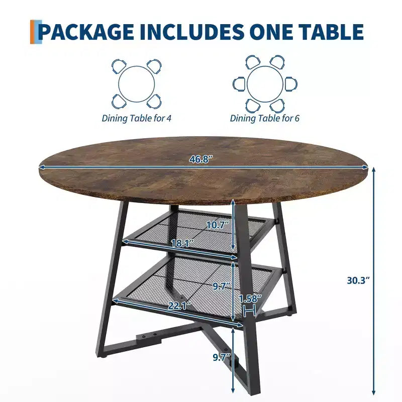 Tavoli da Sala da Pranzo per 4, Set Tavolo da Pranzo Rotondo con Spazio Contenitore, Tavolo da Cucina Circolare Alto 119 cm