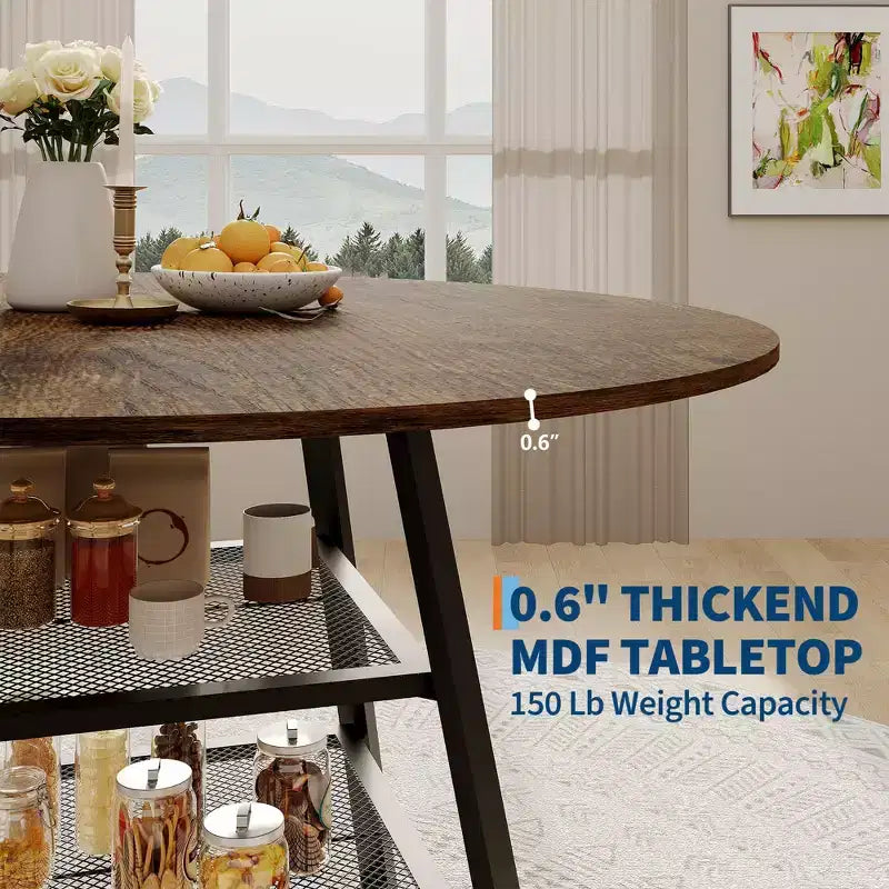 Tavoli da Sala da Pranzo per 4, Set Tavolo da Pranzo Rotondo con Spazio Contenitore, Tavolo da Cucina Circolare Alto 119 cm