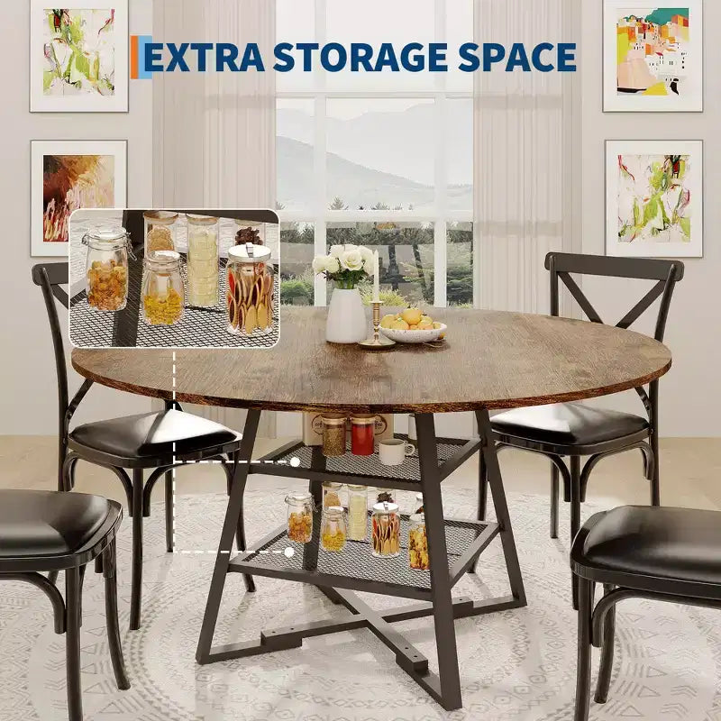 Tavoli da Sala da Pranzo per 4, Set Tavolo da Pranzo Rotondo con Spazio Contenitore, Tavolo da Cucina Circolare Alto 119 cm