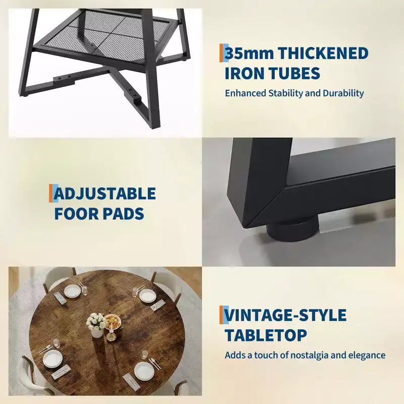 Tavoli da Sala da Pranzo per 4, Set Tavolo da Pranzo Rotondo con Spazio Contenitore, Tavolo da Cucina Circolare Alto 119 cm