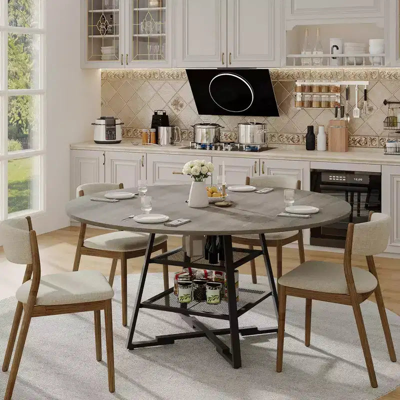 Tavoli da Sala da Pranzo per 4, Set Tavolo da Pranzo Rotondo con Spazio Contenitore, Tavolo da Cucina Circolare Alto 119 cm