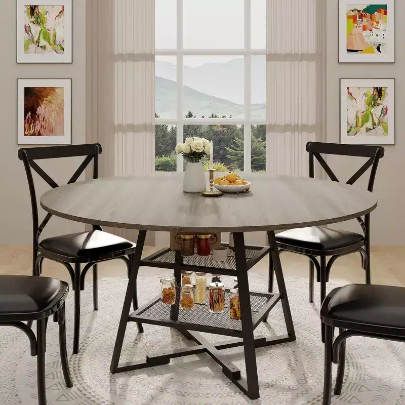 Tavoli da Sala da Pranzo per 4, Set Tavolo da Pranzo Rotondo con Spazio Contenitore, Tavolo da Cucina Circolare Alto 119 cm