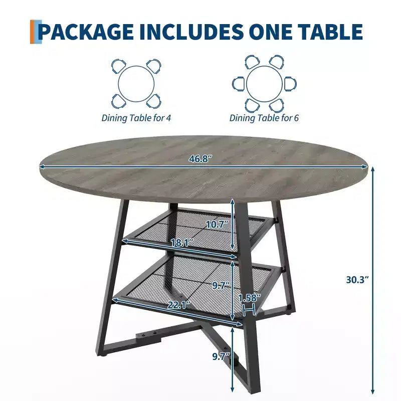 Tavoli da Sala da Pranzo per 4, Set Tavolo da Pranzo Rotondo con Spazio Contenitore, Tavolo da Cucina Circolare Alto 119 cm