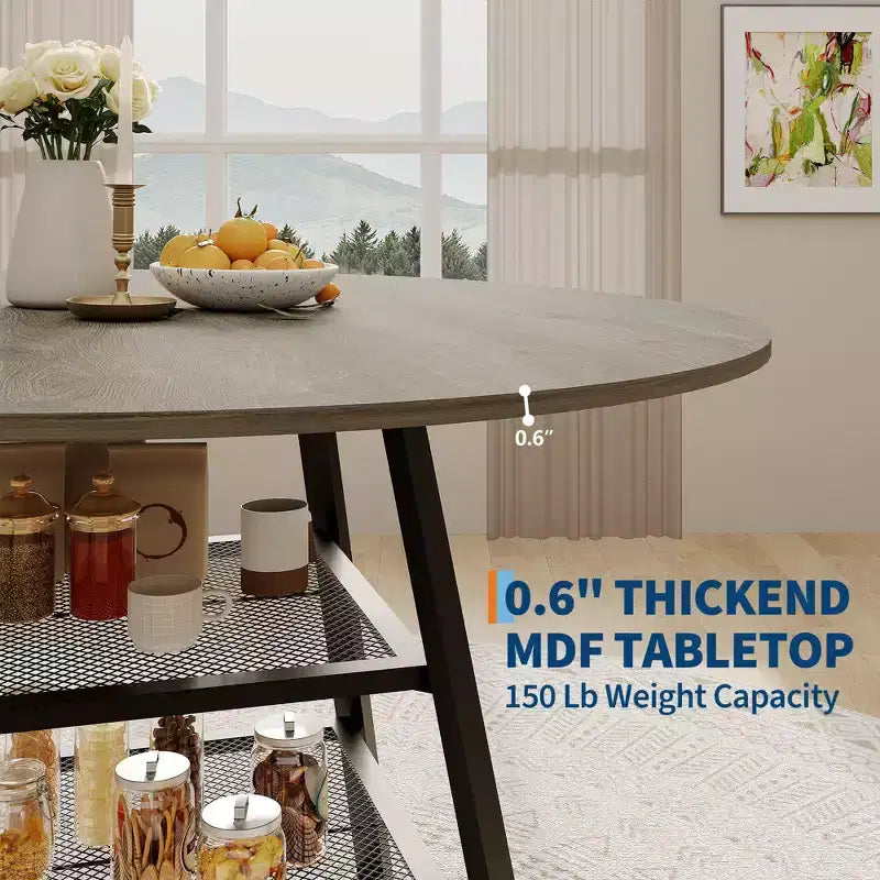 Tavoli da Sala da Pranzo per 4, Set Tavolo da Pranzo Rotondo con Spazio Contenitore, Tavolo da Cucina Circolare Alto 119 cm