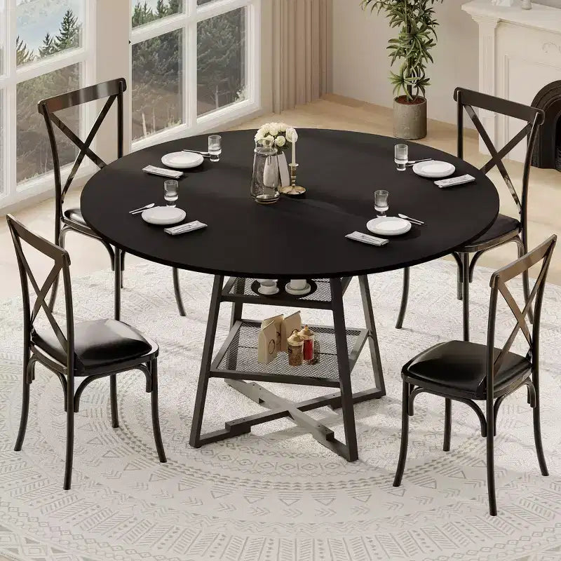 Tavoli da Sala da Pranzo per 4, Set Tavolo da Pranzo Rotondo con Spazio Contenitore, Tavolo da Cucina Circolare Alto 119 cm