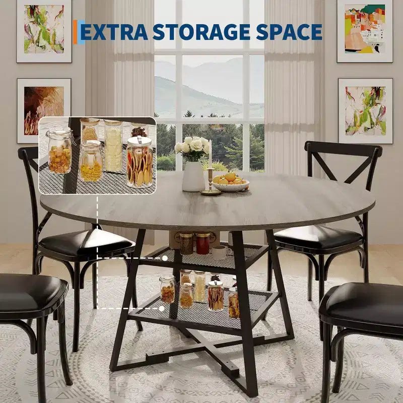 Tavoli da Sala da Pranzo per 4, Set Tavolo da Pranzo Rotondo con Spazio Contenitore, Tavolo da Cucina Circolare Alto 119 cm