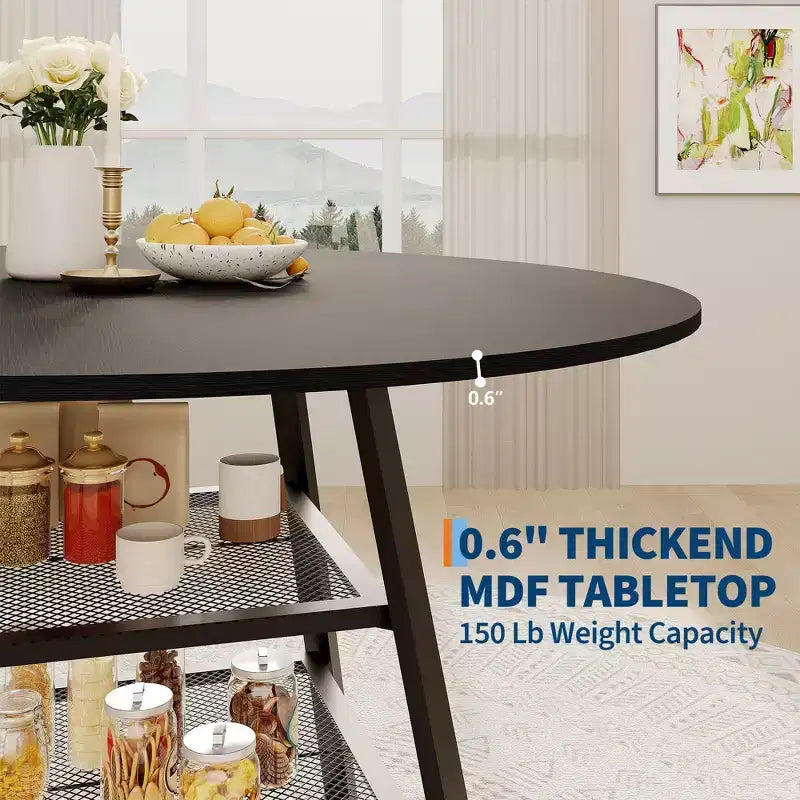 Tavoli da Sala da Pranzo per 4, Set Tavolo da Pranzo Rotondo con Spazio Contenitore, Tavolo da Cucina Circolare Alto 119 cm