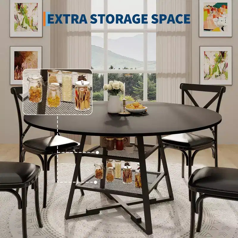 Tavoli da Sala da Pranzo per 4, Set Tavolo da Pranzo Rotondo con Spazio Contenitore, Tavolo da Cucina Circolare Alto 119 cm