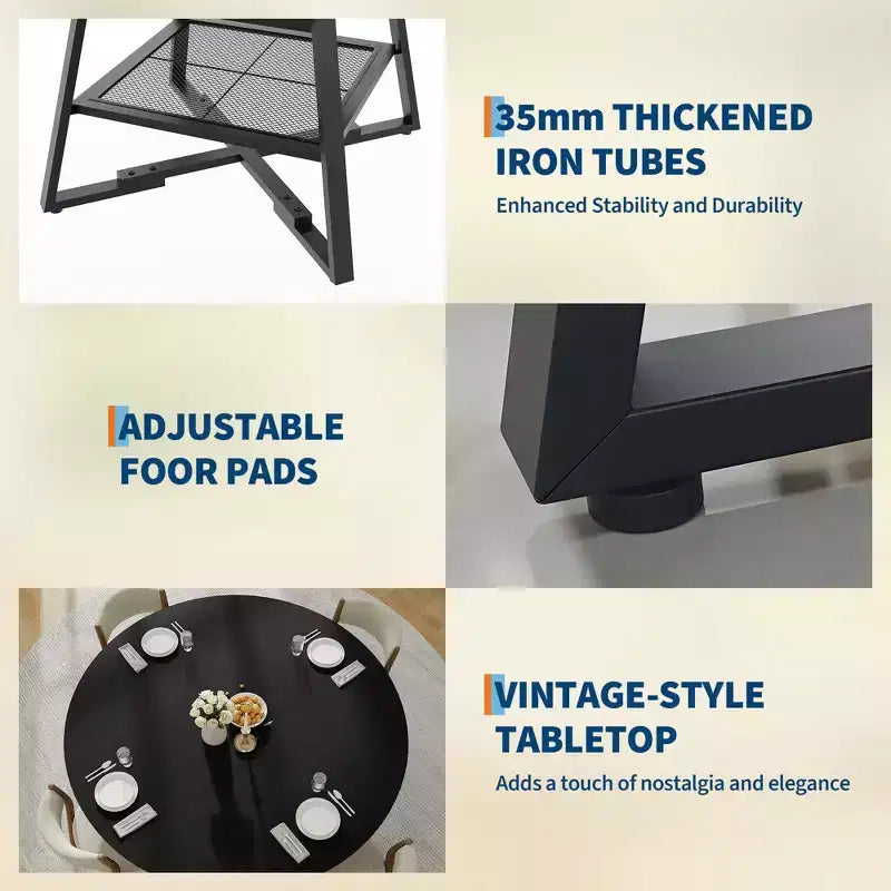 Tavoli da Sala da Pranzo per 4, Set Tavolo da Pranzo Rotondo con Spazio Contenitore, Tavolo da Cucina Circolare Alto 119 cm