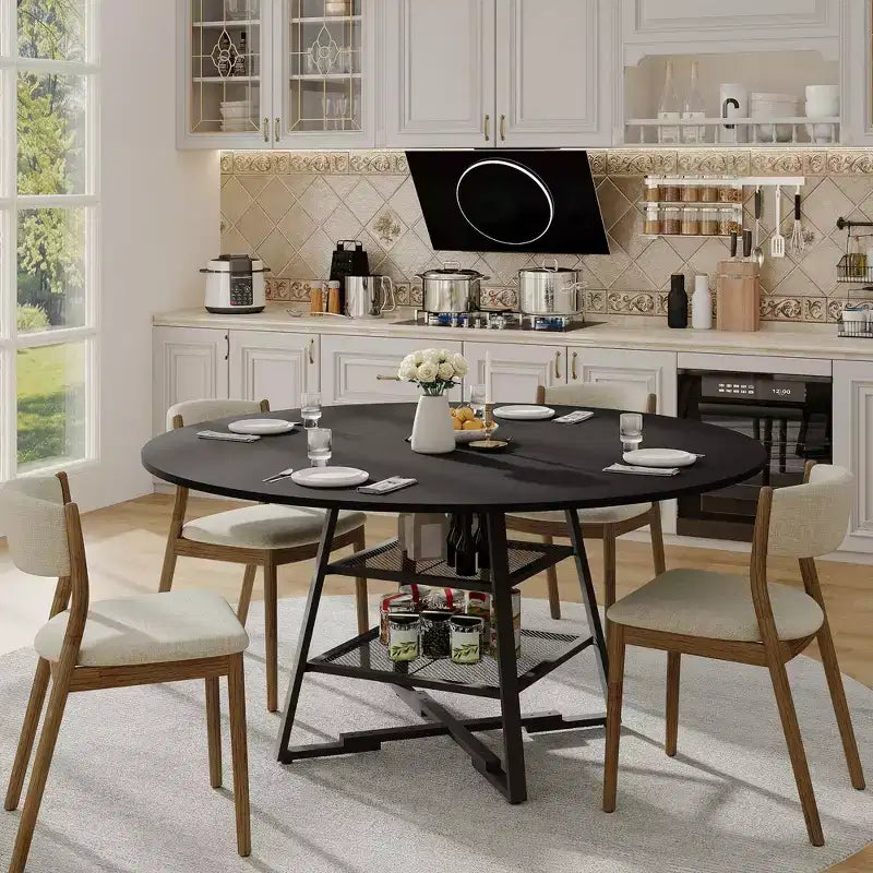 Tavoli da Sala da Pranzo per 4, Set Tavolo da Pranzo Rotondo con Spazio Contenitore, Tavolo da Cucina Circolare Alto 119 cm