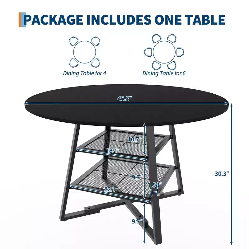 Tavoli da Sala da Pranzo per 4, Set Tavolo da Pranzo Rotondo con Spazio Contenitore, Tavolo da Cucina Circolare Alto 119 cm