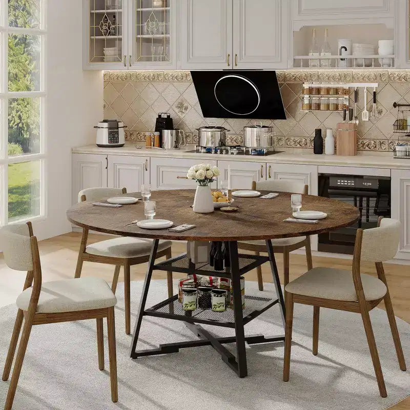 Tavoli da Sala da Pranzo per 4, Set Tavolo da Pranzo Rotondo con Spazio Contenitore, Tavolo da Cucina Circolare Alto 119 cm