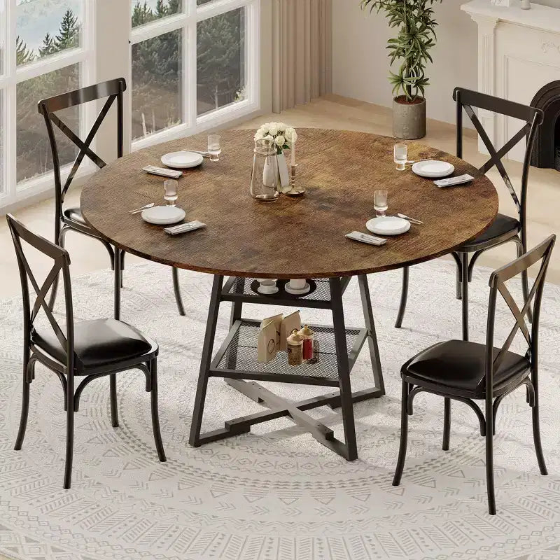 Tavoli da Sala da Pranzo per 4, Set Tavolo da Pranzo Rotondo con Spazio Contenitore, Tavolo da Cucina Circolare Alto 119 cm