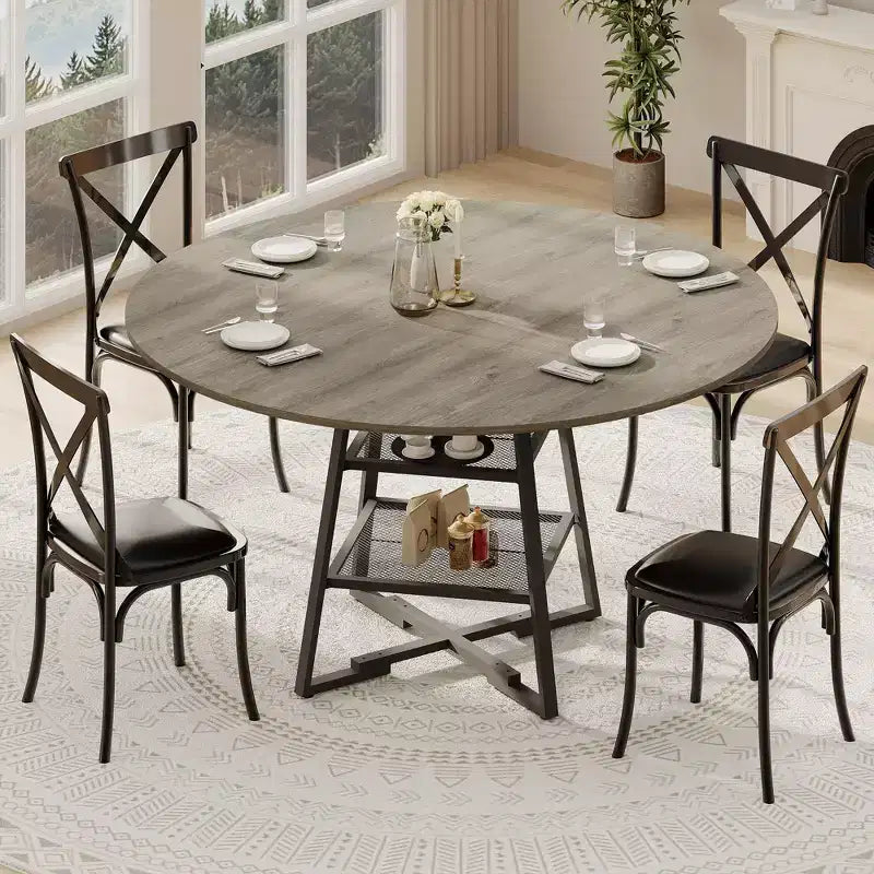 Tavoli da Sala da Pranzo per 4, Set Tavolo da Pranzo Rotondo con Spazio Contenitore, Tavolo da Cucina Circolare Alto 119 cm