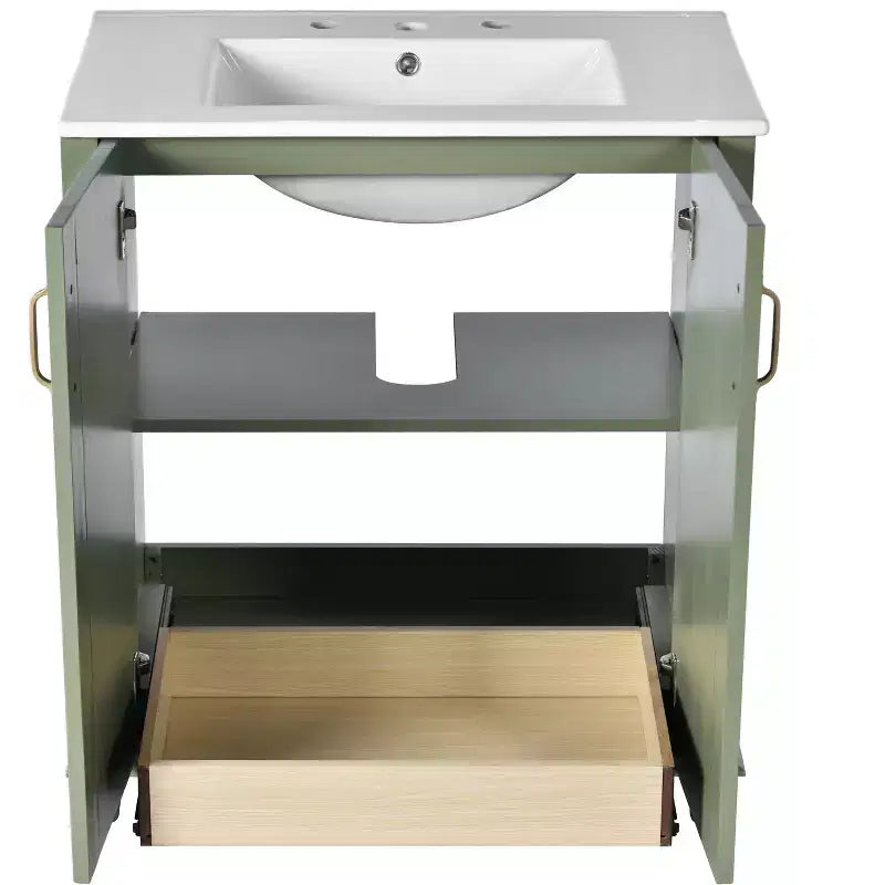 Mobile Bagno da 76 cm con Lavabo, Mobiletto Bagno con Cassetti, Mobile Bagno Monolavabo