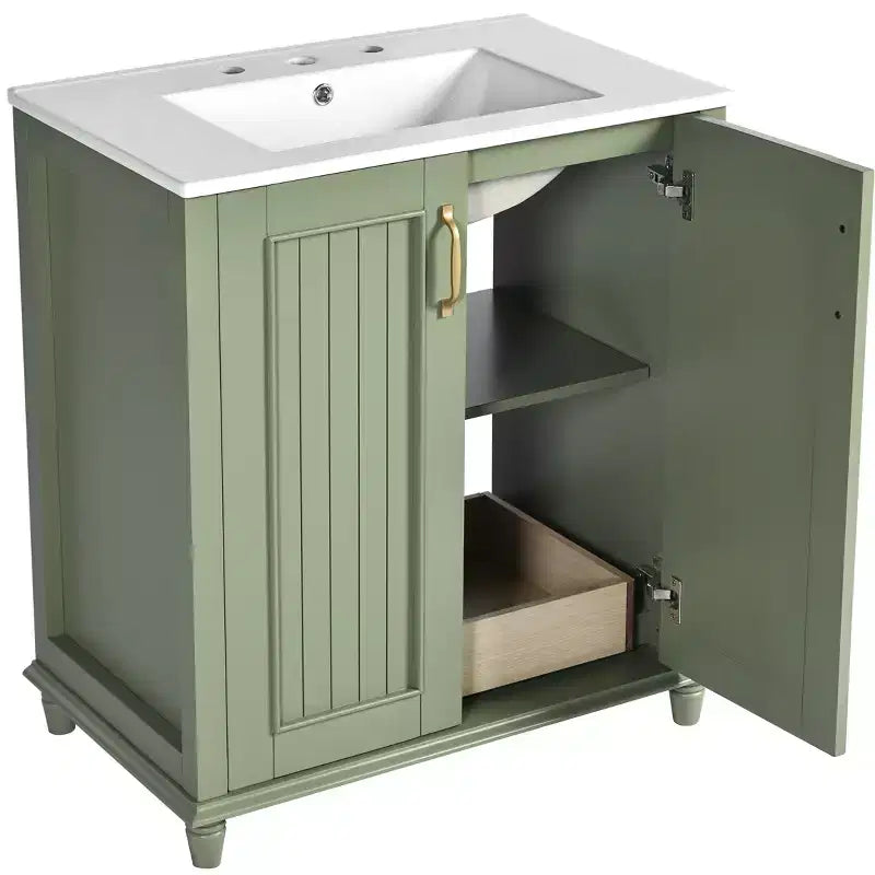 Mobile Bagno da 76 cm con Lavabo, Mobiletto Bagno con Cassetti, Mobile Bagno Monolavabo