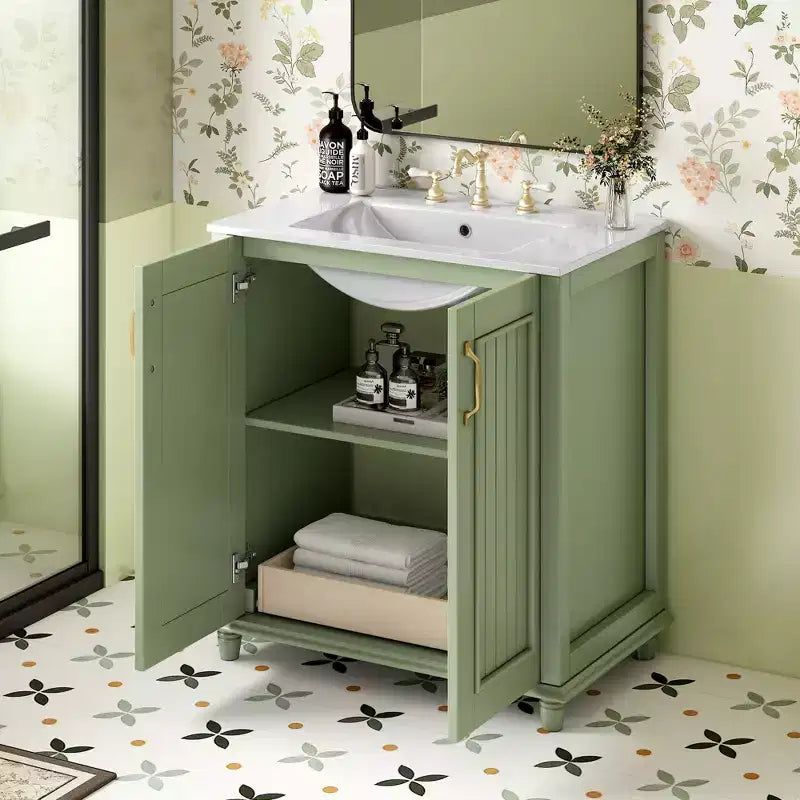 Mobile Bagno da 76 cm con Lavabo, Mobiletto Bagno con Cassetti, Mobile Bagno Monolavabo