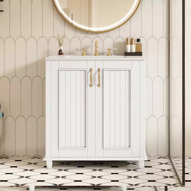 Mobile Bagno da 76 cm con Lavabo, Mobiletto Bagno con Cassetti, Mobile Bagno Monolavabo