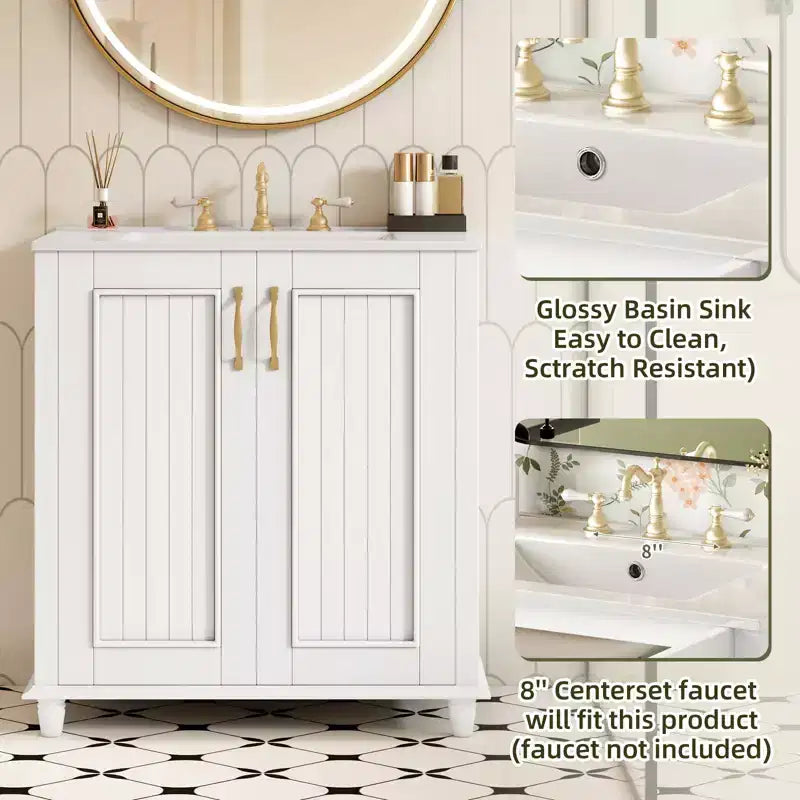 Mobile Bagno da 76 cm con Lavabo, Mobiletto Bagno con Cassetti, Mobile Bagno Monolavabo