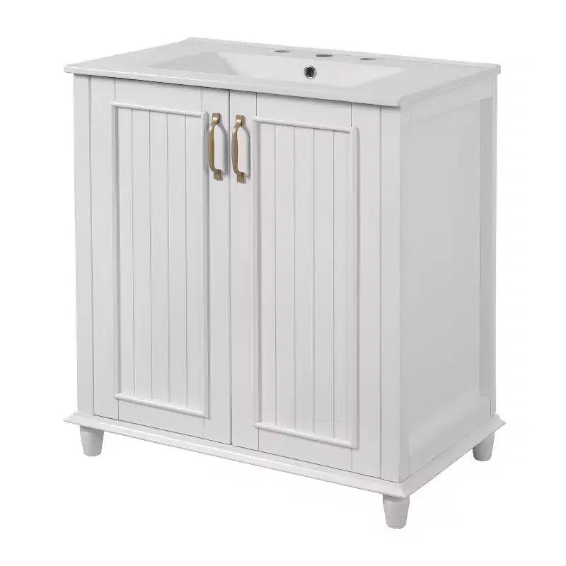 Mobile Bagno da 76 cm con Lavabo, Mobiletto Bagno con Cassetti, Mobile Bagno Monolavabo