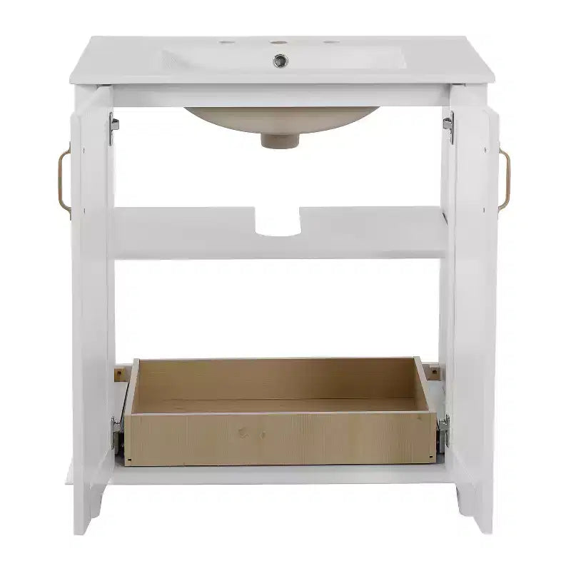 Mobile Bagno da 76 cm con Lavabo, Mobiletto Bagno con Cassetti, Mobile Bagno Monolavabo
