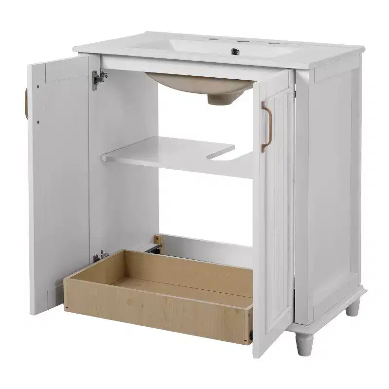 Mobile Bagno da 76 cm con Lavabo, Mobiletto Bagno con Cassetti, Mobile Bagno Monolavabo