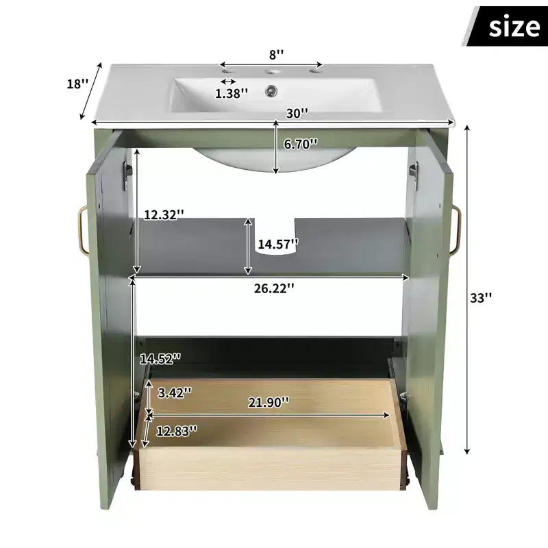 Mobile Bagno da 76 cm con Lavabo, Mobiletto Bagno con Cassetti, Mobile Bagno Monolavabo