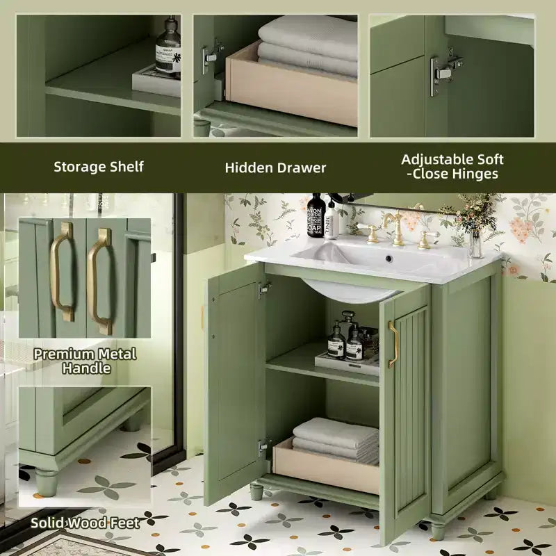 Mobile Bagno da 76 cm con Lavabo, Mobiletto Bagno con Cassetti, Mobile Bagno Monolavabo
