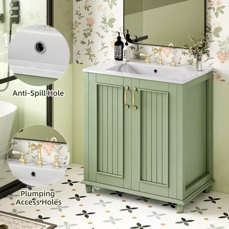 Mobile Bagno da 76 cm con Lavabo, Mobiletto Bagno con Cassetti, Mobile Bagno Monolavabo