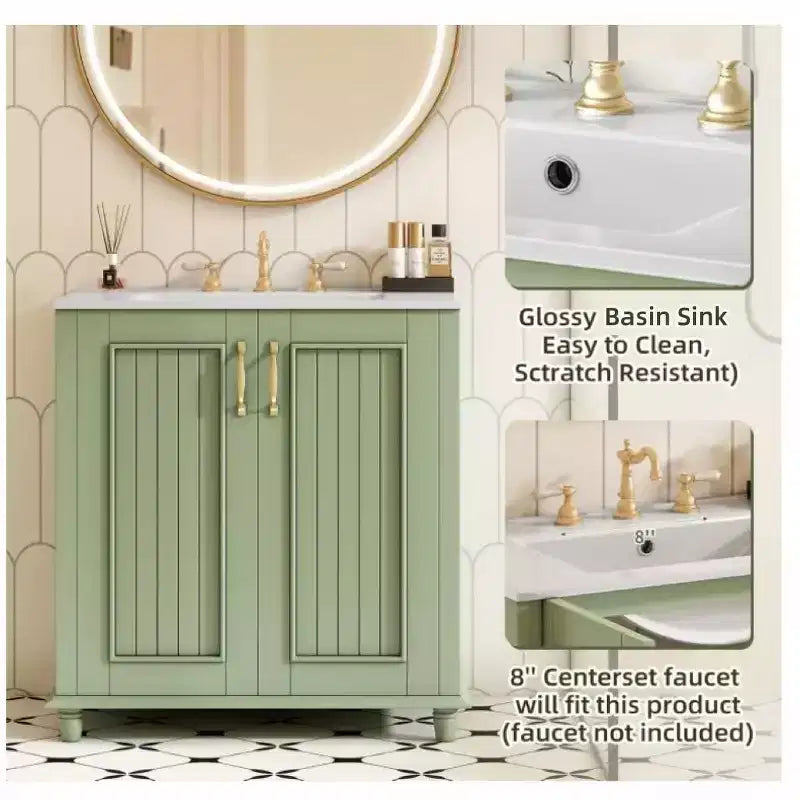 Mobile Bagno da 76 cm con Lavabo, Mobiletto Bagno con Cassetti, Mobile Bagno Monolavabo